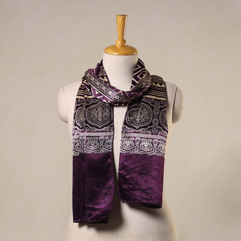 Purple Mashru Silk Printed Ajrakh Stole 