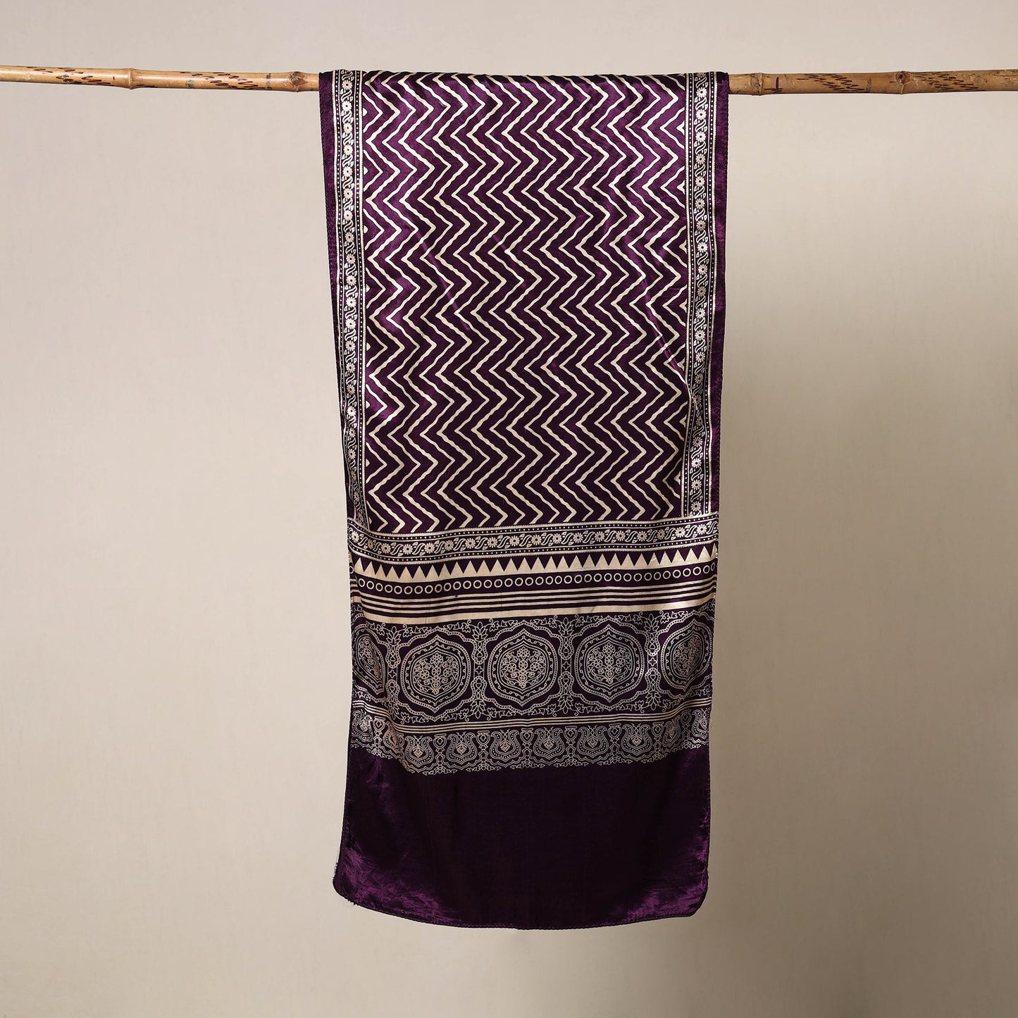 Purple Mashru Silk Printed Ajrakh Stole 