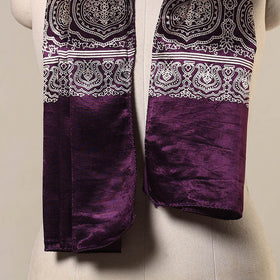 Purple Mashru Silk Printed Ajrakh Stole 