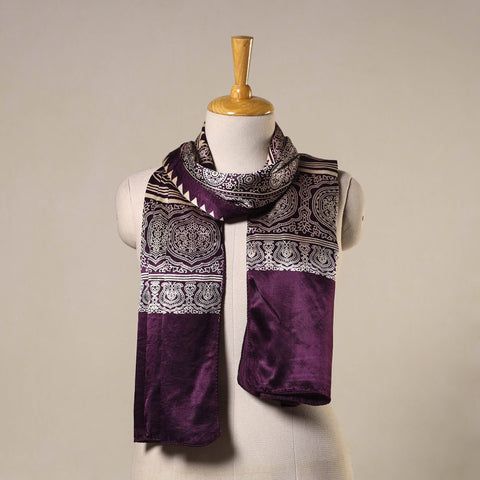 Purple Mashru Silk Printed Ajrakh Stole 