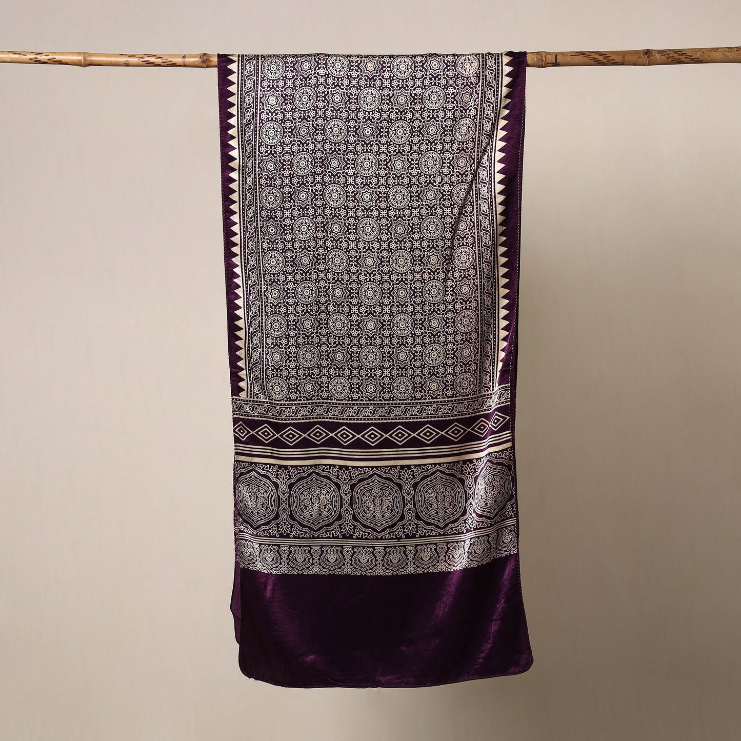 Purple Mashru Silk Printed Ajrakh Stole 