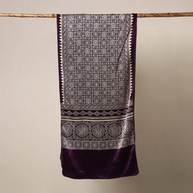 Purple Mashru Silk Printed Ajrakh Stole 