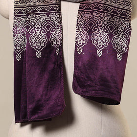 Purple Mashru Silk Printed Ajrakh Stole 