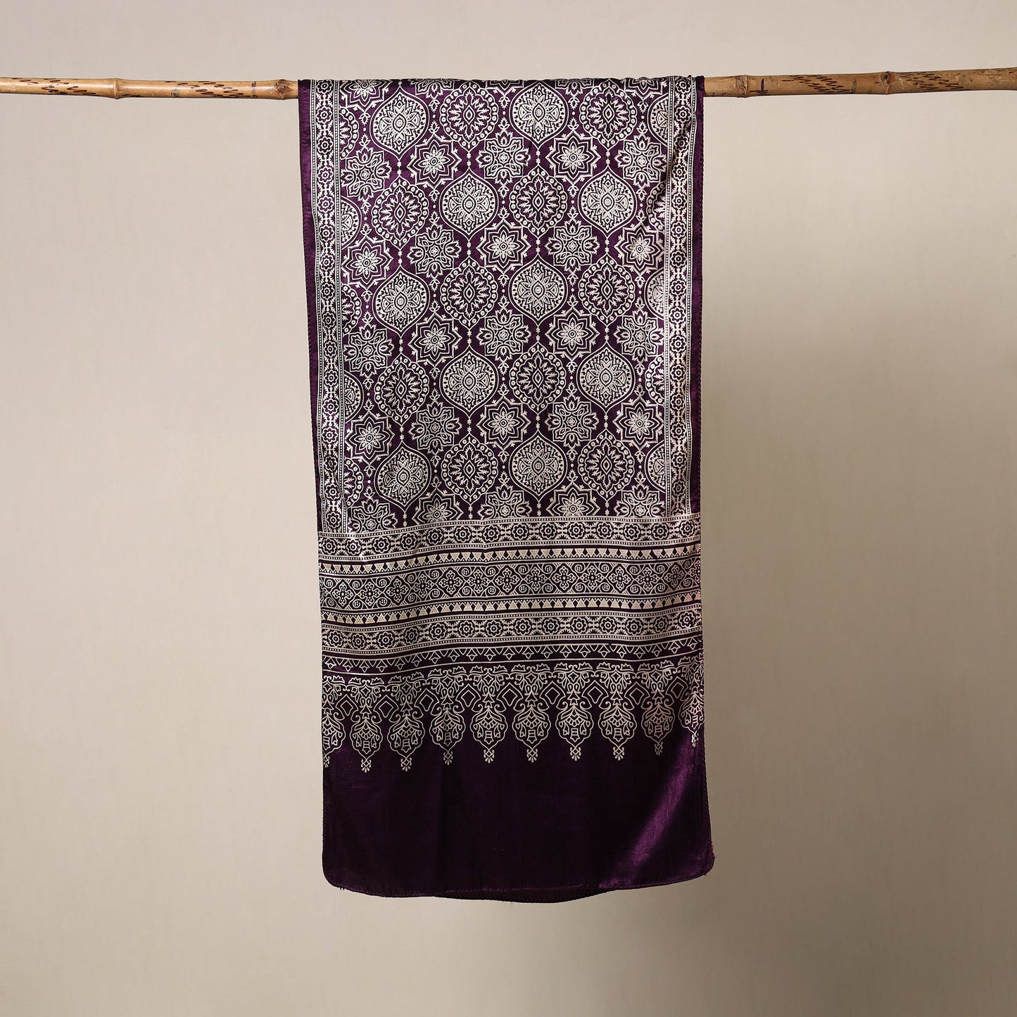 Purple Mashru Silk Printed Ajrakh Stole 