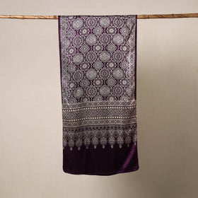 Purple Mashru Silk Printed Ajrakh Stole 