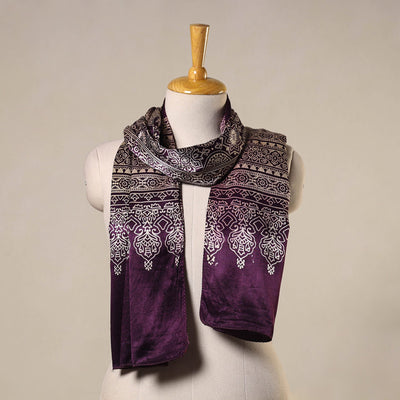 Purple Mashru Silk Printed Ajrakh Stole 
