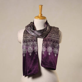 Purple Mashru Silk Printed Ajrakh Stole 