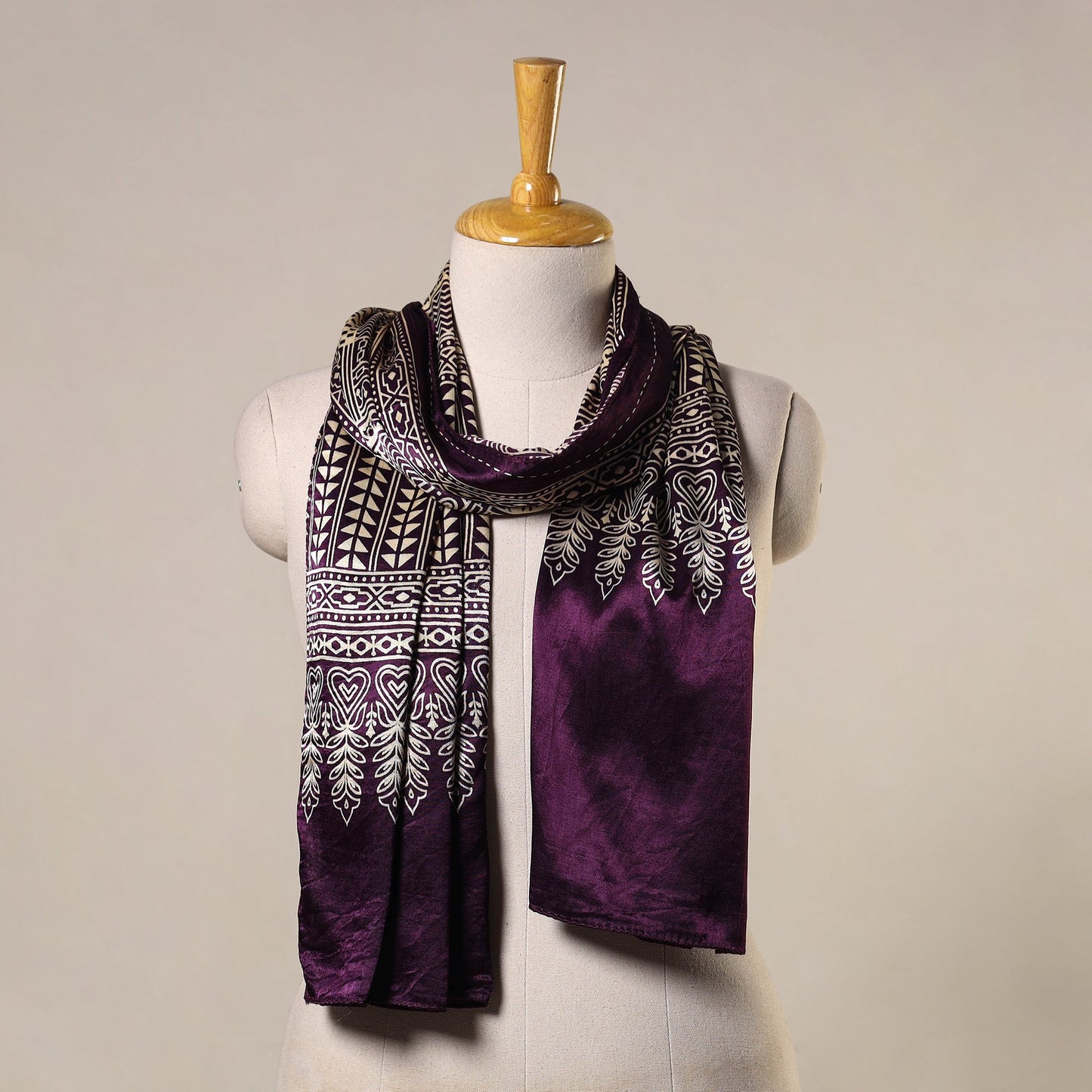 Purple - mashru silk printed stole 17 - handcrafted