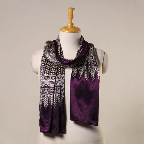 Purple - mashru silk printed stole 17 - handcrafted