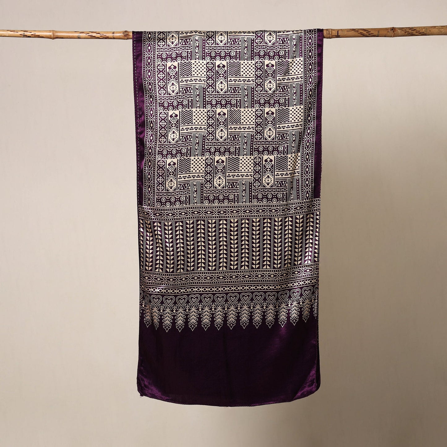 Purple - mashru silk printed stole 17 - handcrafted