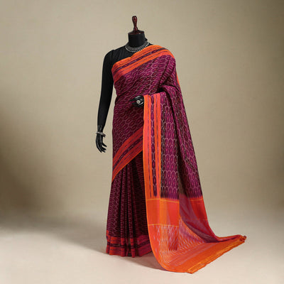 Purple - mercerised cotton handloom pochampally ikat saree
