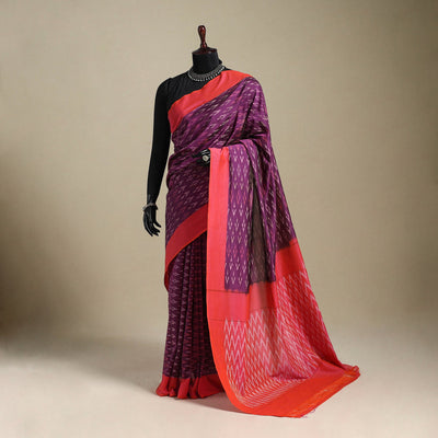 Purple - mercerised cotton handloom pochampally ikat saree