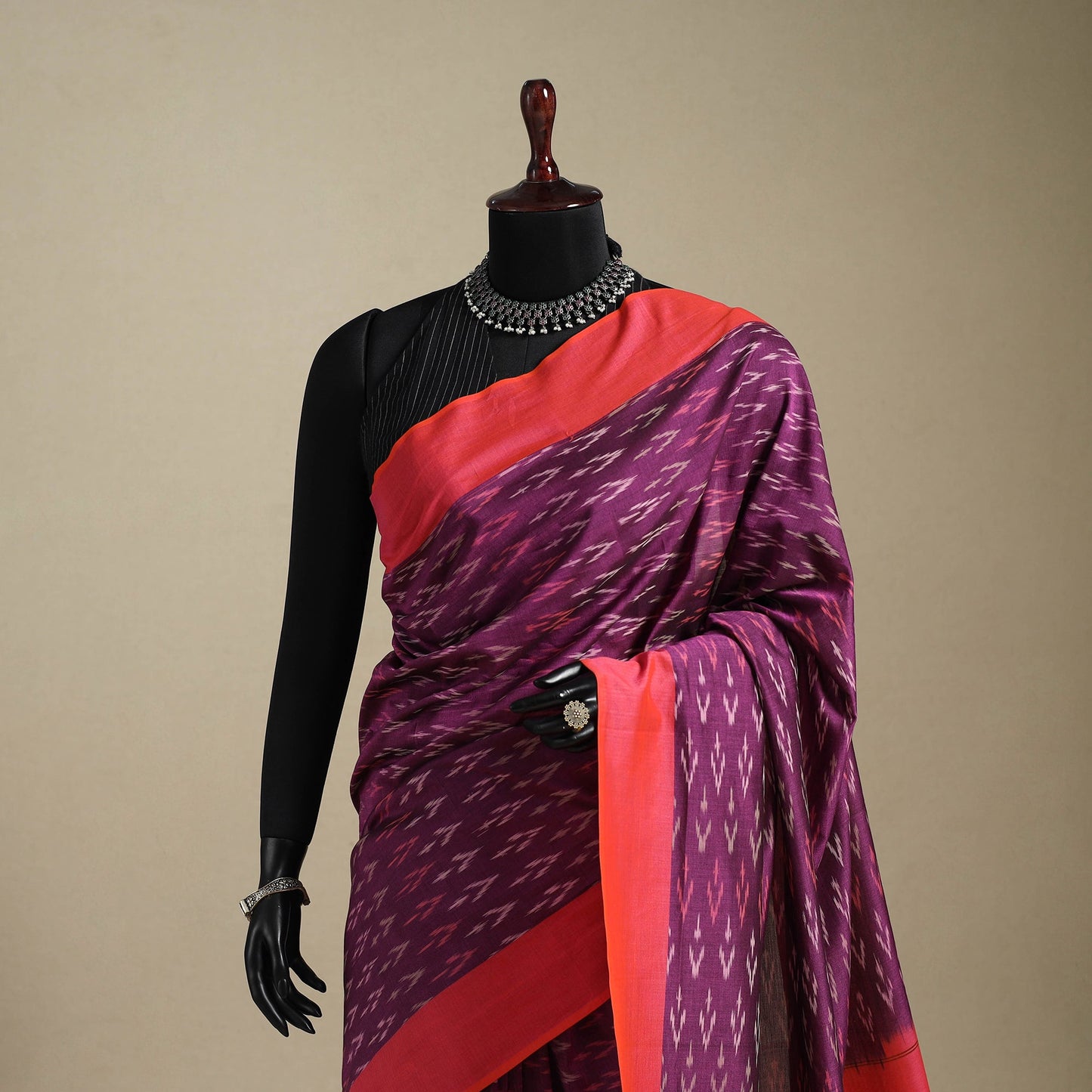 Purple - mercerised cotton handloom pochampally ikat saree