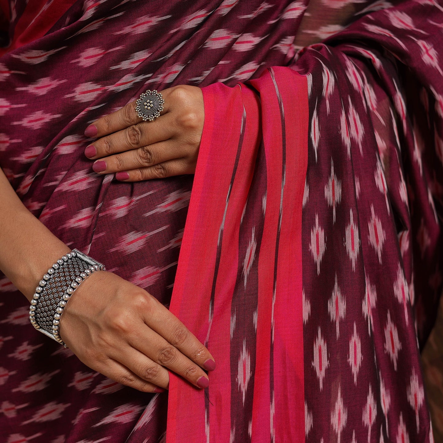 Purple Mercerised Cotton Handloom Pochampally Ikat Saree