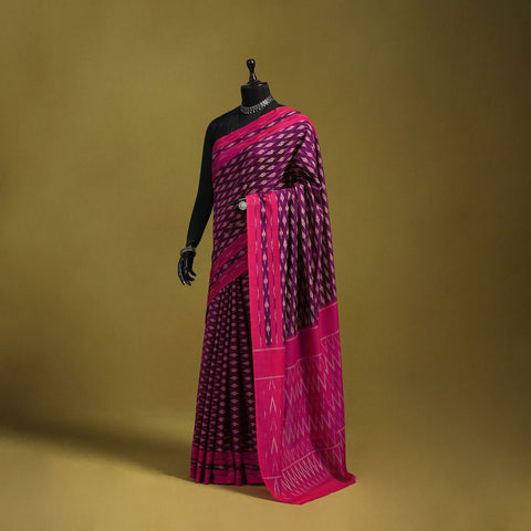 Purple - mercerised cotton handloom pochampally ikat saree