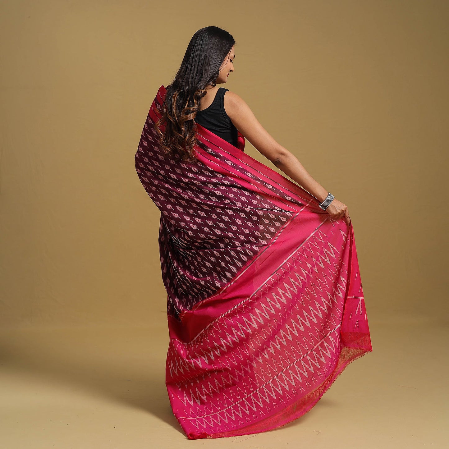 Purple Mercerised Cotton Handloom Pochampally Ikat Saree