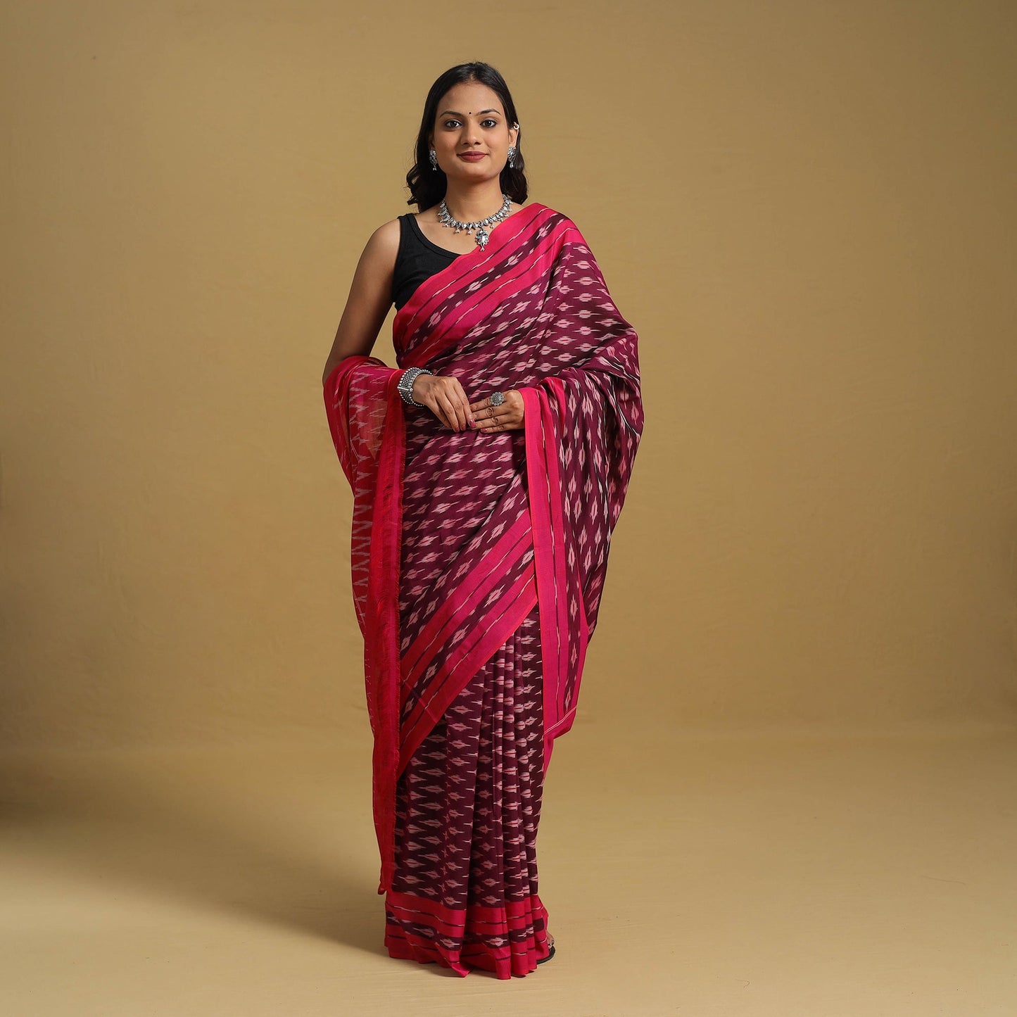 Purple Mercerised Cotton Handloom Pochampally Ikat Saree