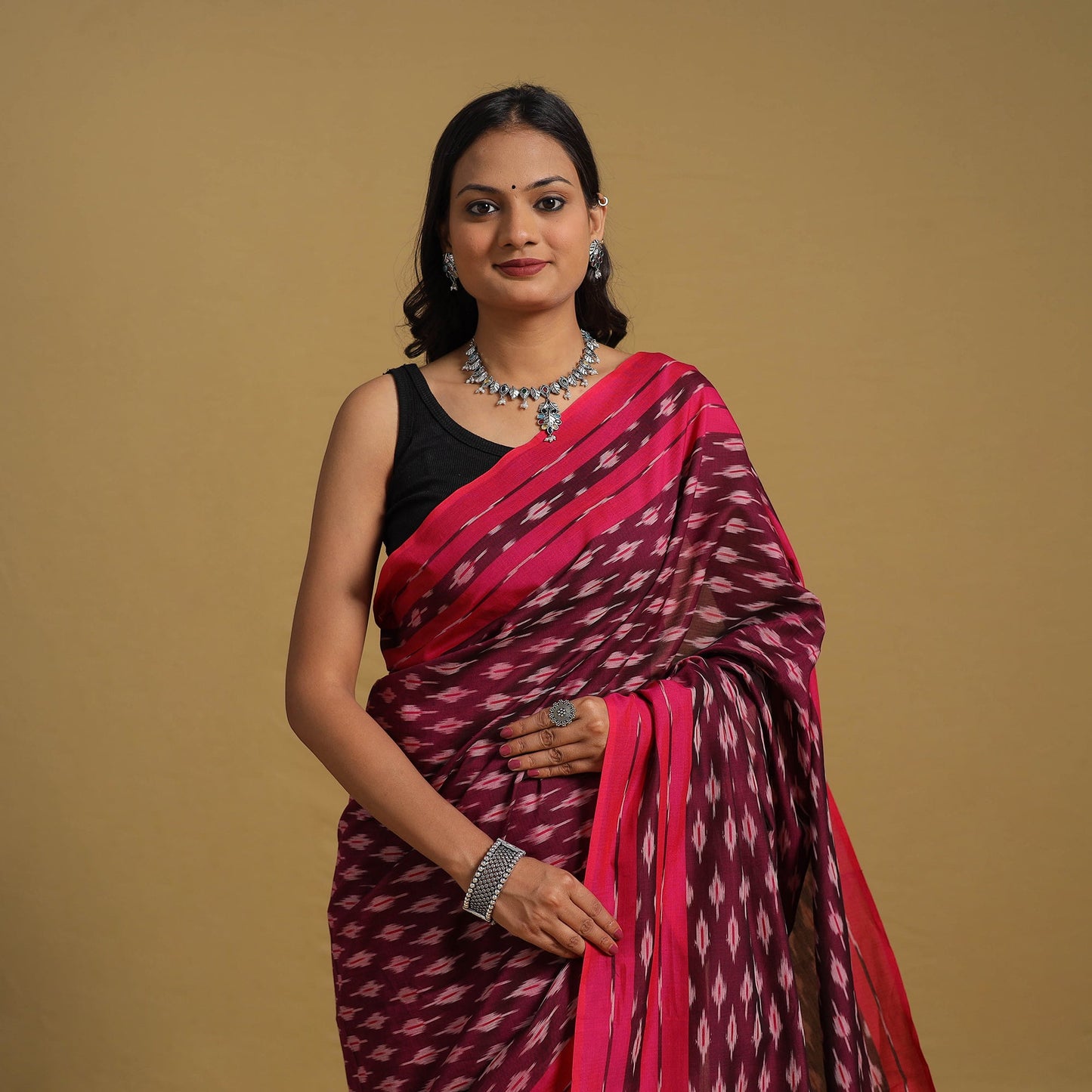 Purple Mercerised Cotton Handloom Pochampally Ikat Saree