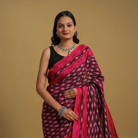 Purple Mercerised Cotton Handloom Pochampally Ikat Saree
