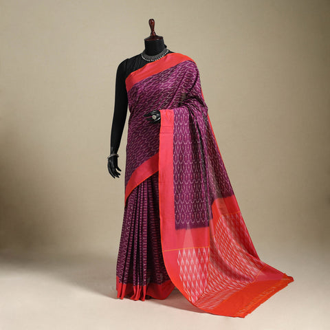 Purple - mercerised cotton handloom pochampally ikat saree