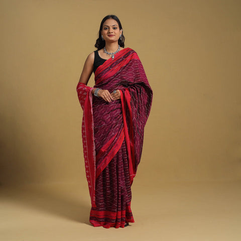 Purple Mercerised Cotton Handloom Pochampally Ikat Saree