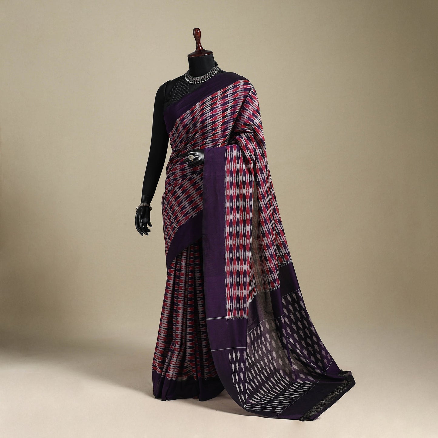 Purple - mercerised cotton handloom pochampally ikat saree