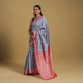 Purple Mercerised Cotton Handloom Pochampally Ikat Saree