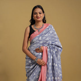 Purple Mercerised Cotton Handloom Pochampally Ikat Saree