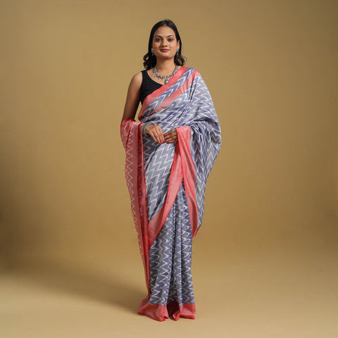 Purple Mercerised Cotton Handloom Pochampally Ikat Saree