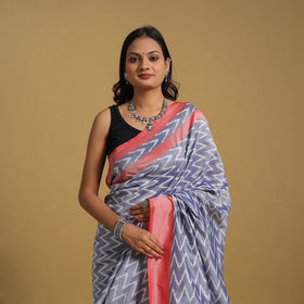 Purple Mercerised Cotton Handloom Pochampally Ikat Saree