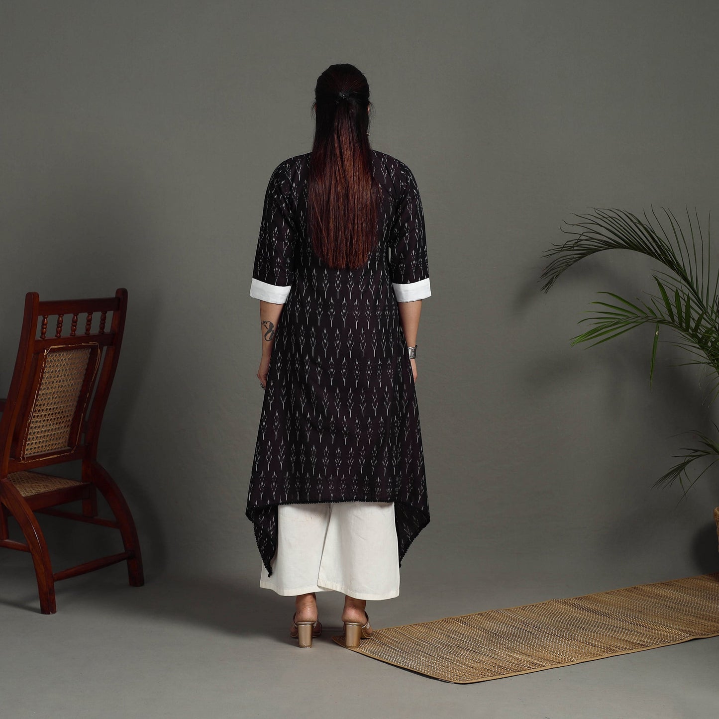  Purple Mercerised Cotton A-Line Pochampally Ikat Kurta for Women