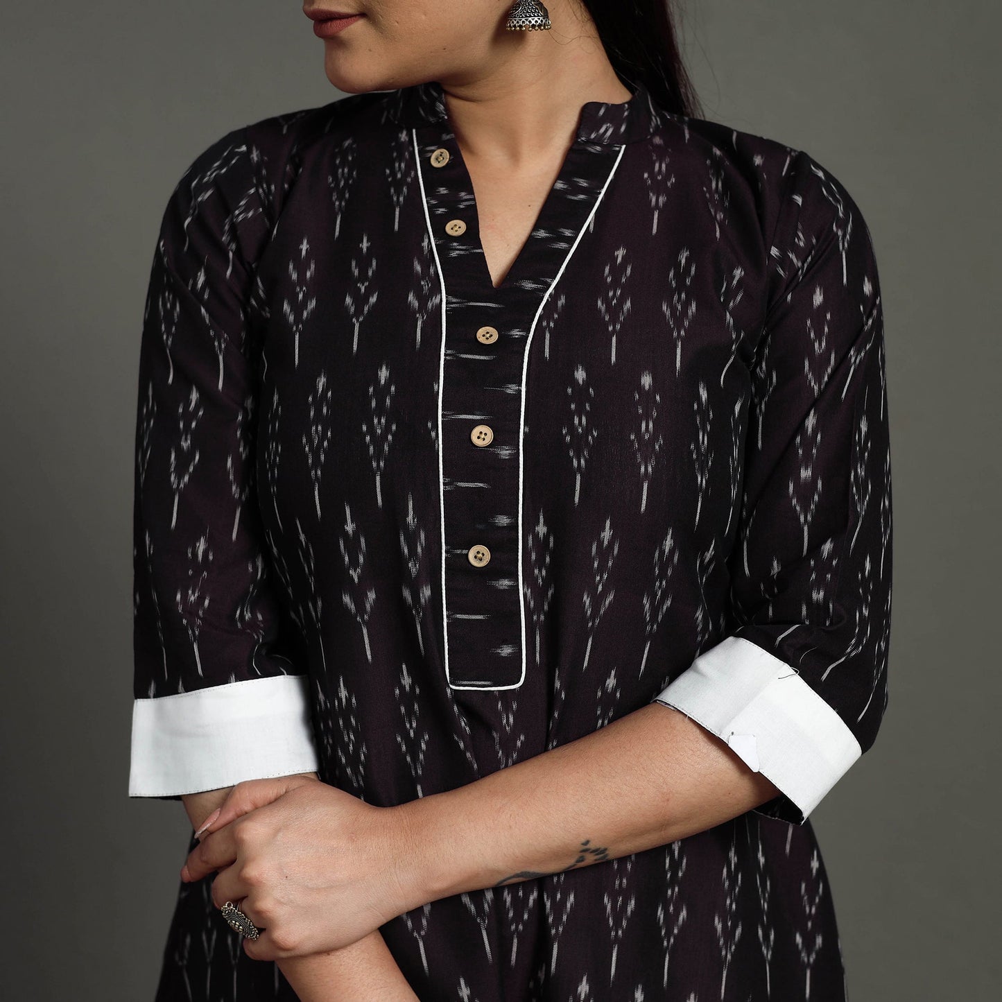  Purple Mercerised Cotton A-Line Pochampally Ikat Kurta for Women