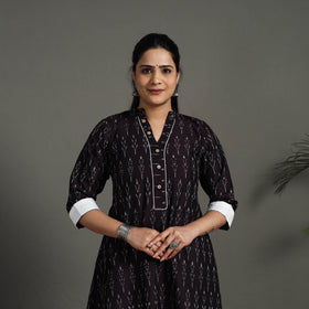  Purple Mercerised Cotton A-Line Pochampally Ikat Kurta for Women