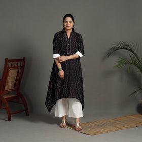  Purple Mercerised Cotton A-Line Pochampally Ikat Kurta for Women