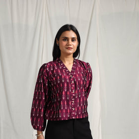  Purple Mercerised Cotton Pochampally Ikat Crop Top