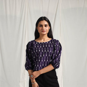  Purple Mercerised Cotton Pochampally Ikat Crop Top