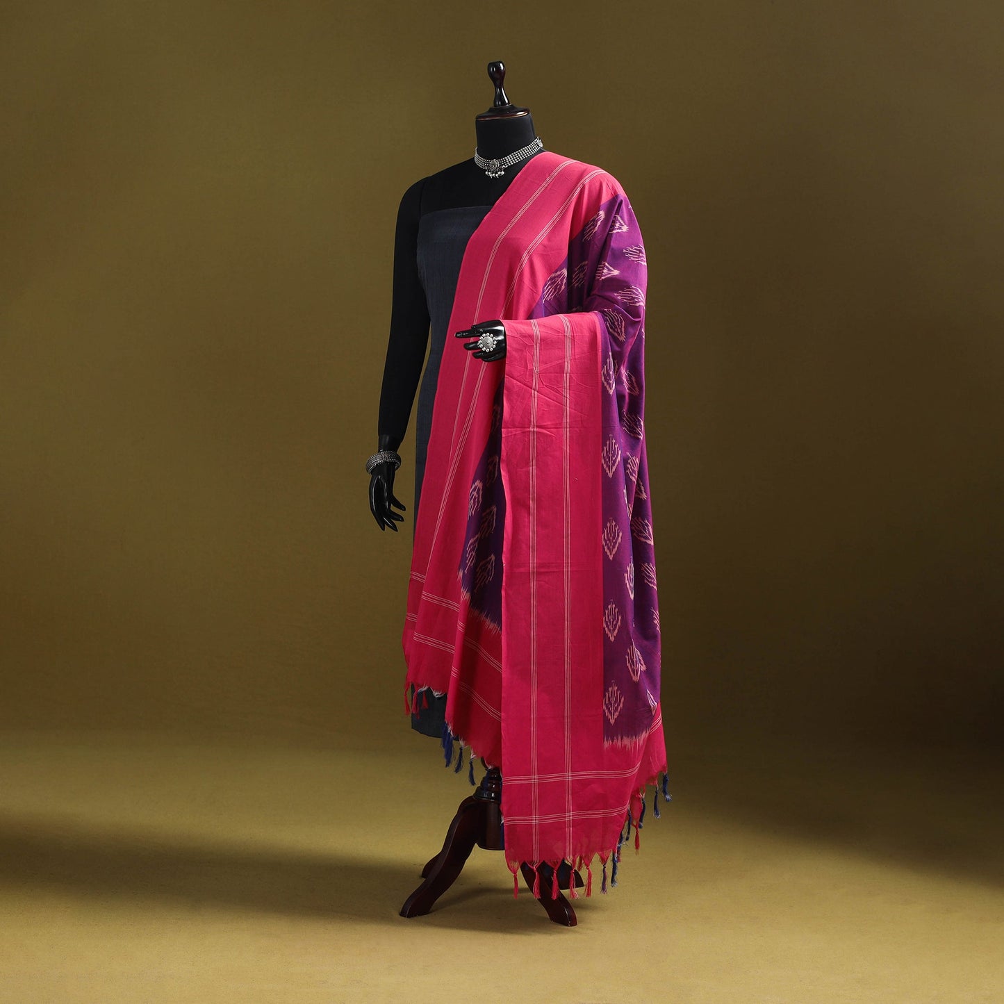 Purple - mercerised cotton pochampally ikat dupatta 07