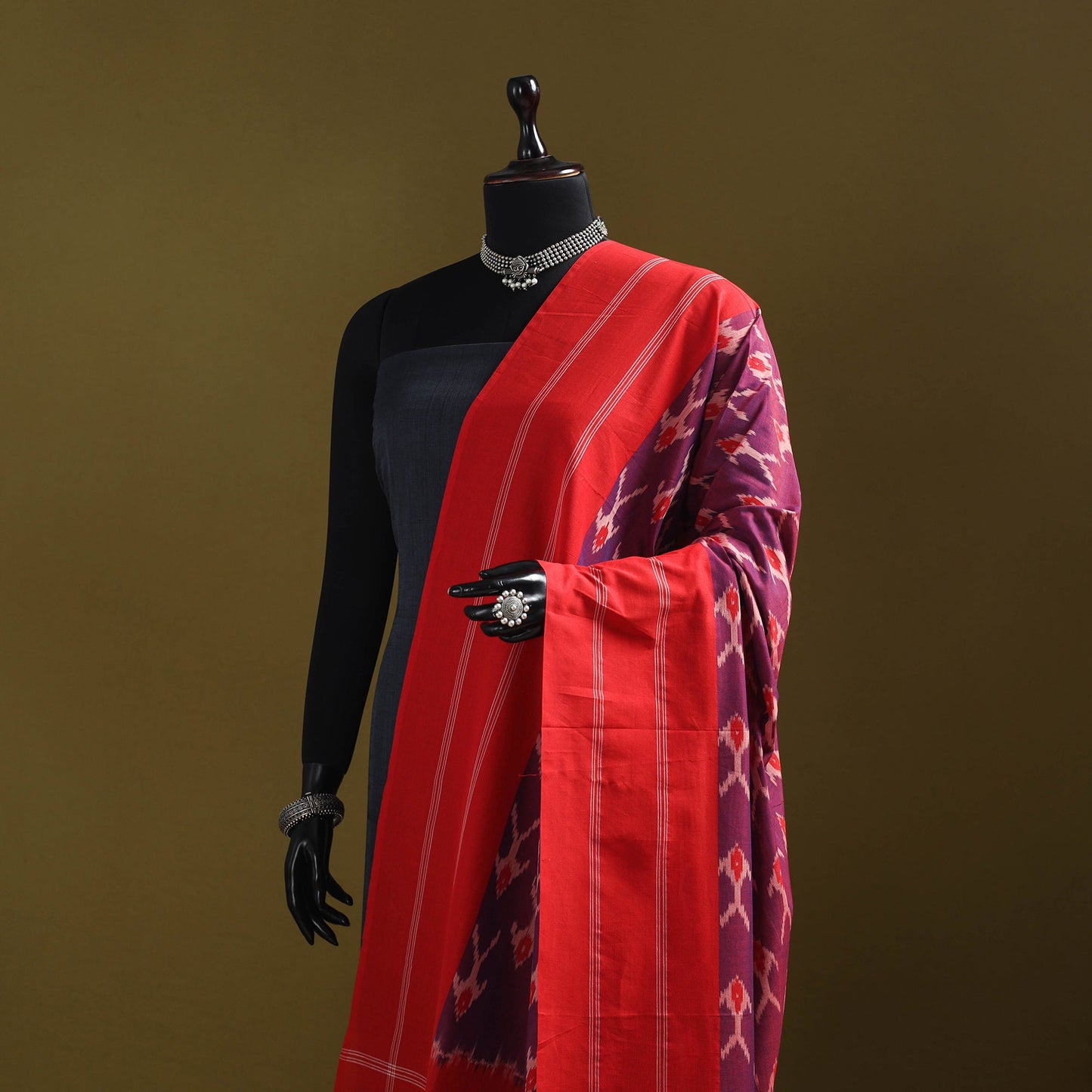 Purple - mercerised cotton pochampally ikat dupatta 14