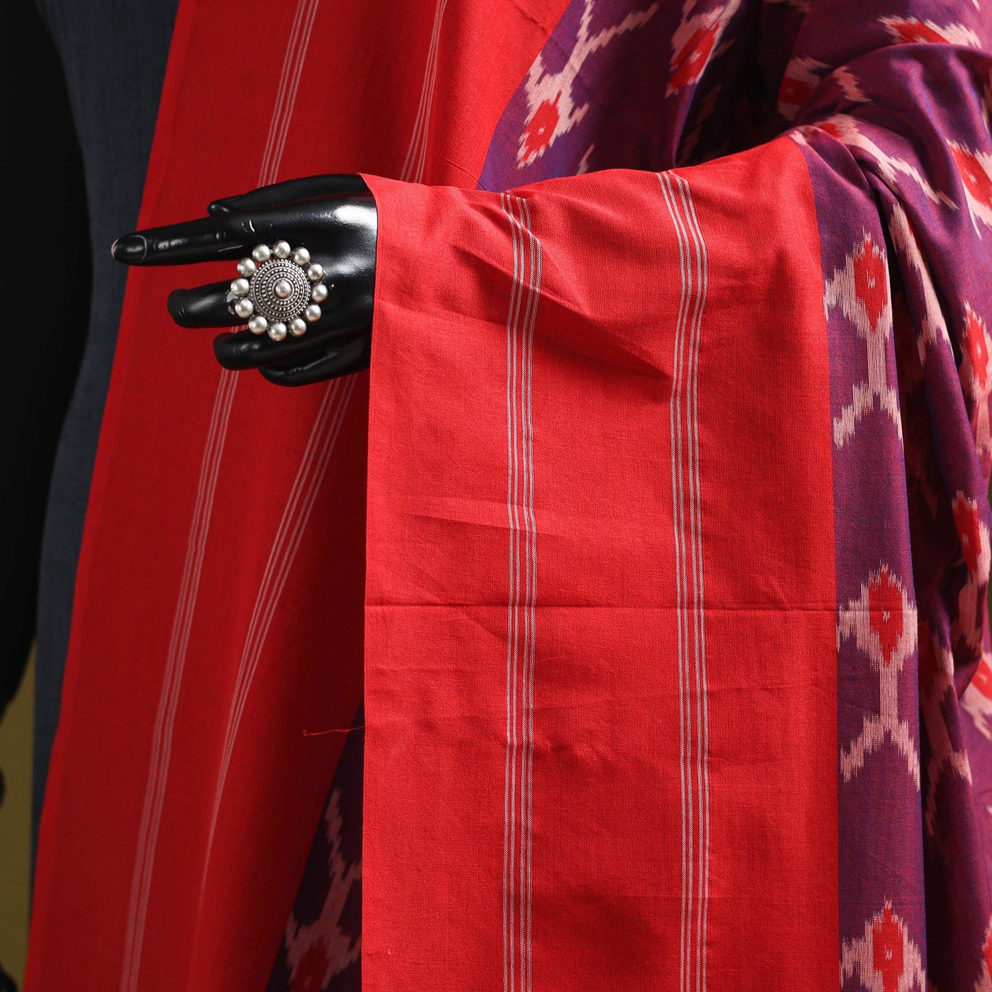 Purple - mercerised cotton pochampally ikat dupatta 14