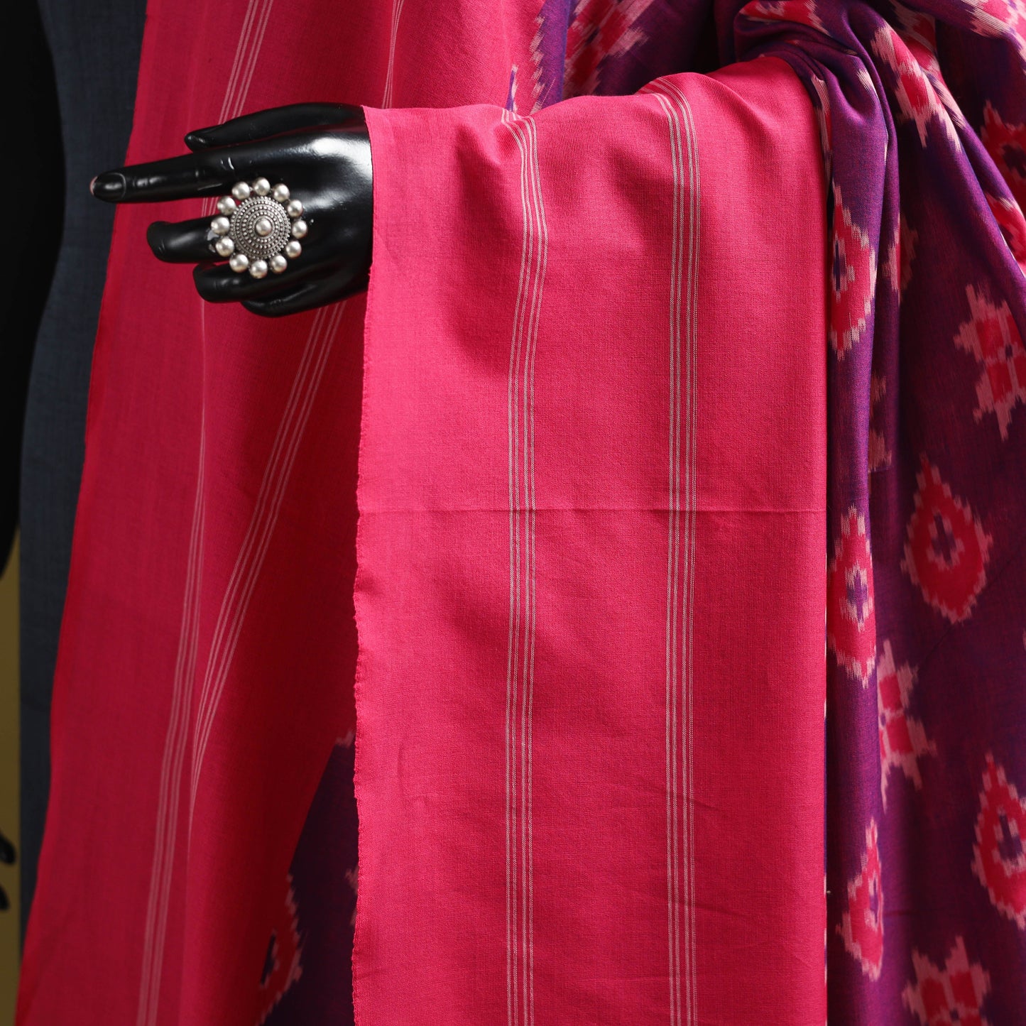 Purple - mercerised cotton pochampally ikat dupatta 17