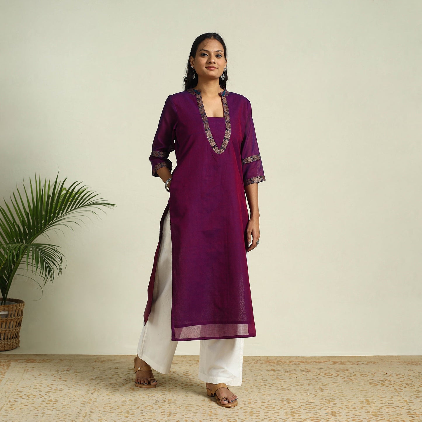 Buy Purple Mercerised Cotton Straight Dharwad Kurta
