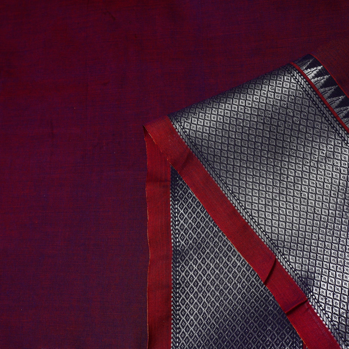  Purple Mercerised Cotton Zari Border Dharwad Fabric