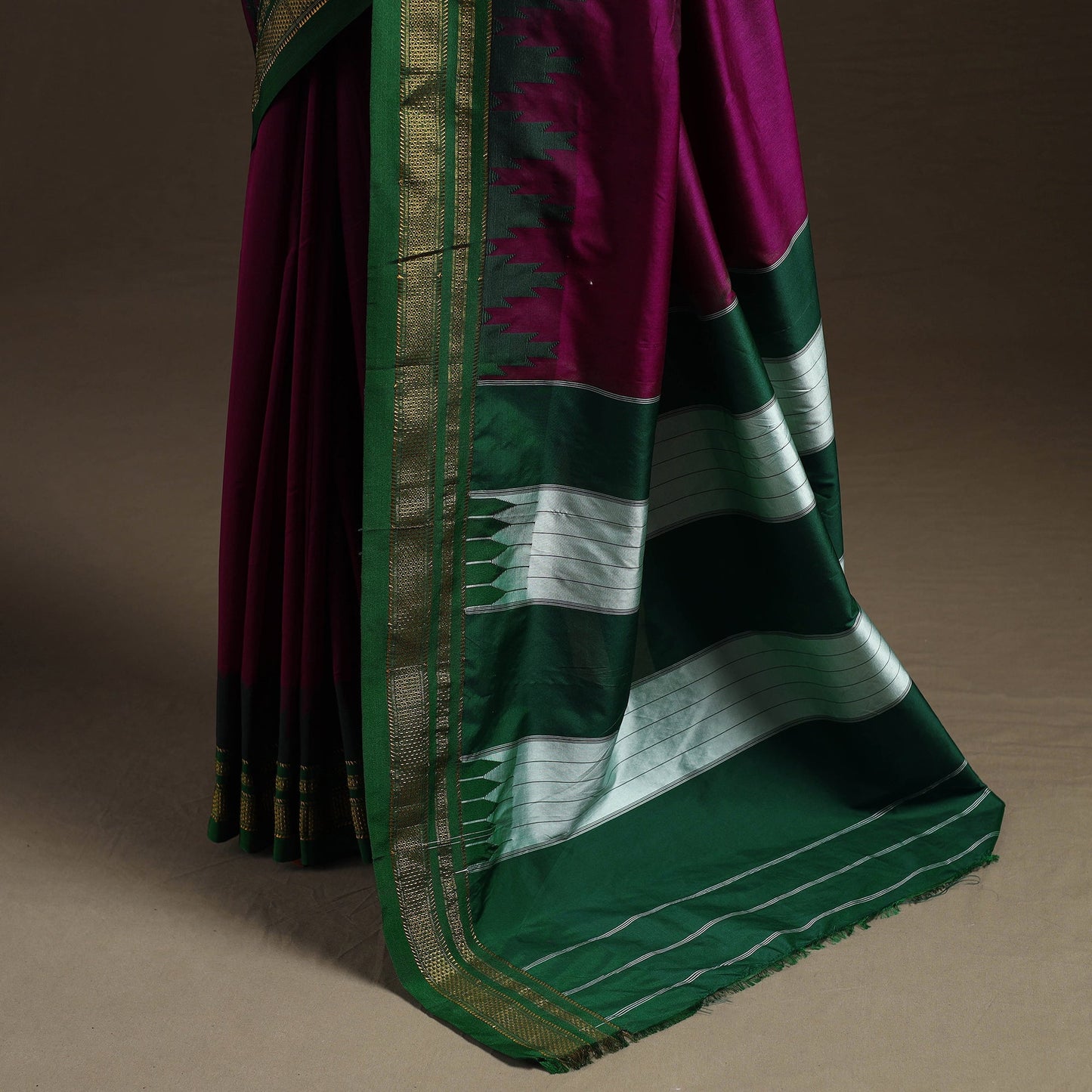 Mercerized cotton gadwal ilkal saree with temple zari