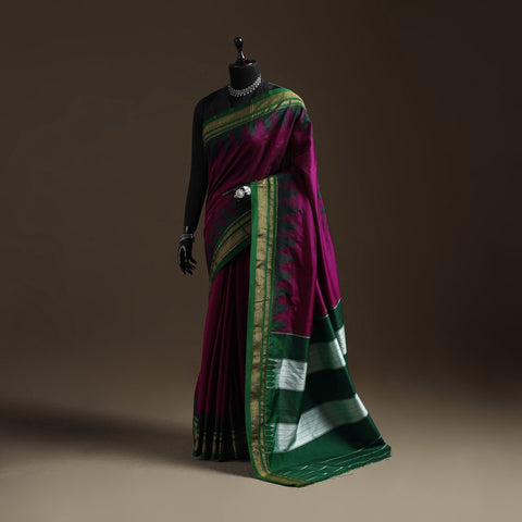 Mercerized cotton gadwal ilkal saree with temple zari