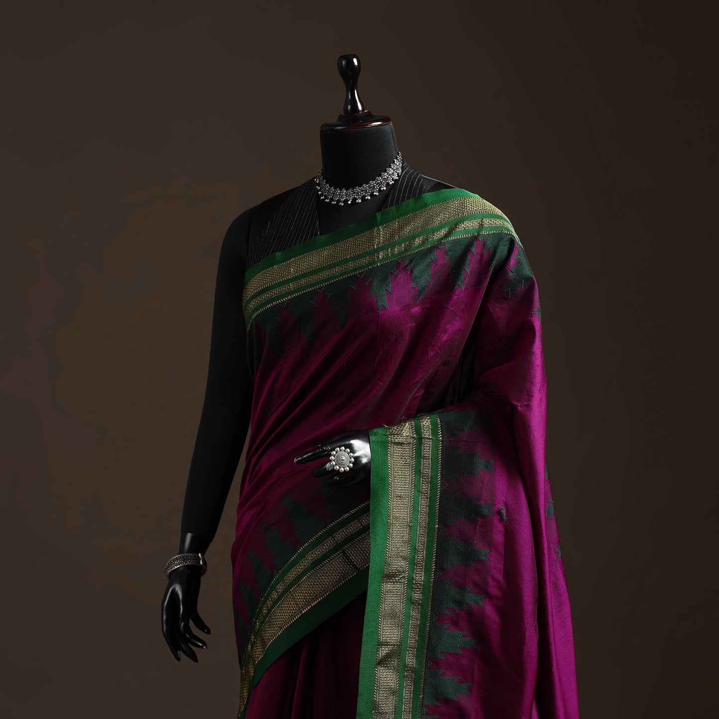 Mercerized cotton gadwal ilkal saree with temple zari