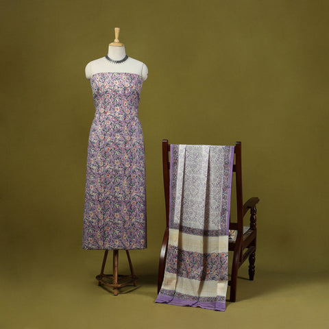 Purple - merino wool sanganeri 3pc unstitched dress