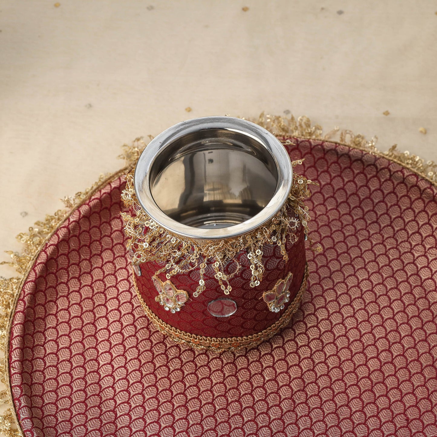 Purple mirror beads karwa chauth thali set 05 - handcrafted