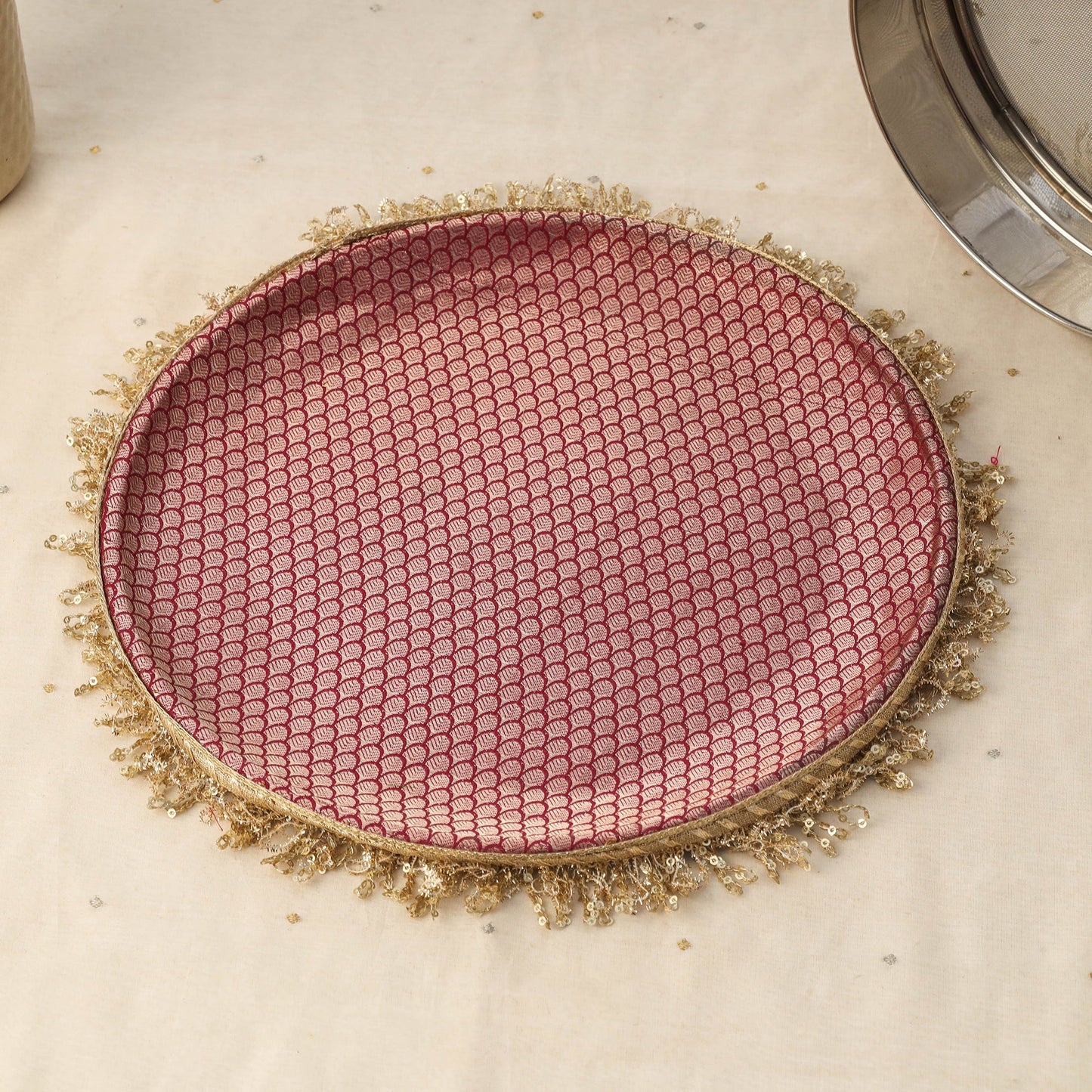 Purple mirror beads karwa chauth thali set 05 - handcrafted