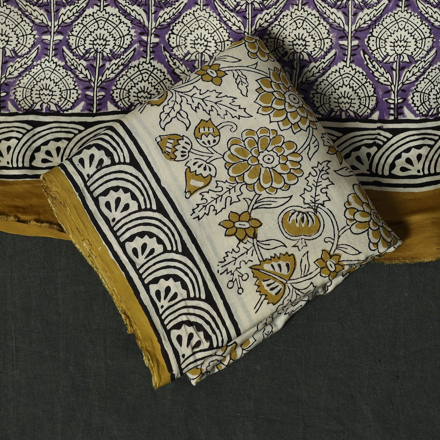Modal silk hand block bagru print 3pc unstitched dress