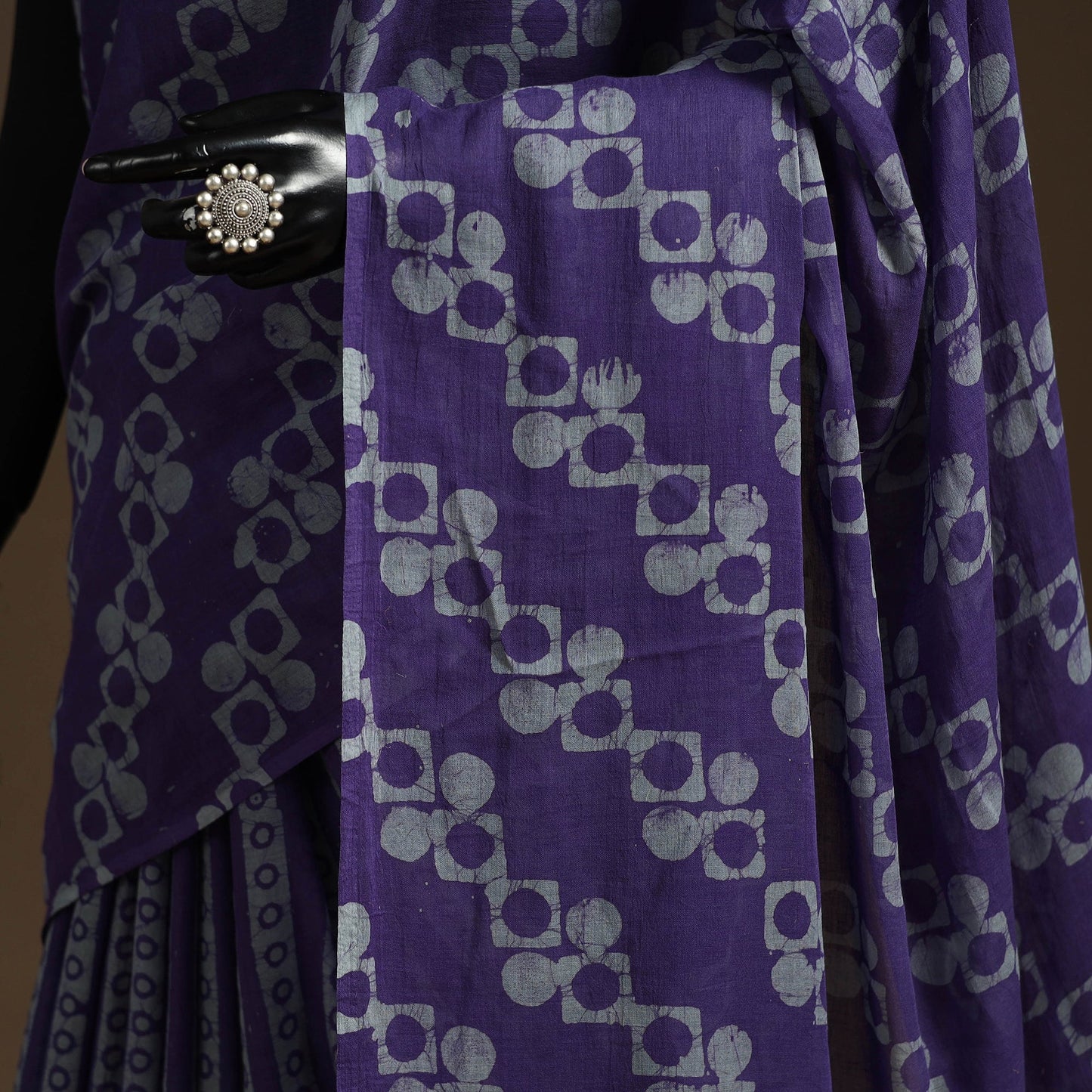 Purple - mul cotton hand batik saree 07 - handcrafted